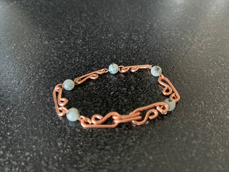 statement bracelet statement jewelry wide copper jewelry sesame Jasper bracelet wire stone bracelet chain copper bracelet link stone chain