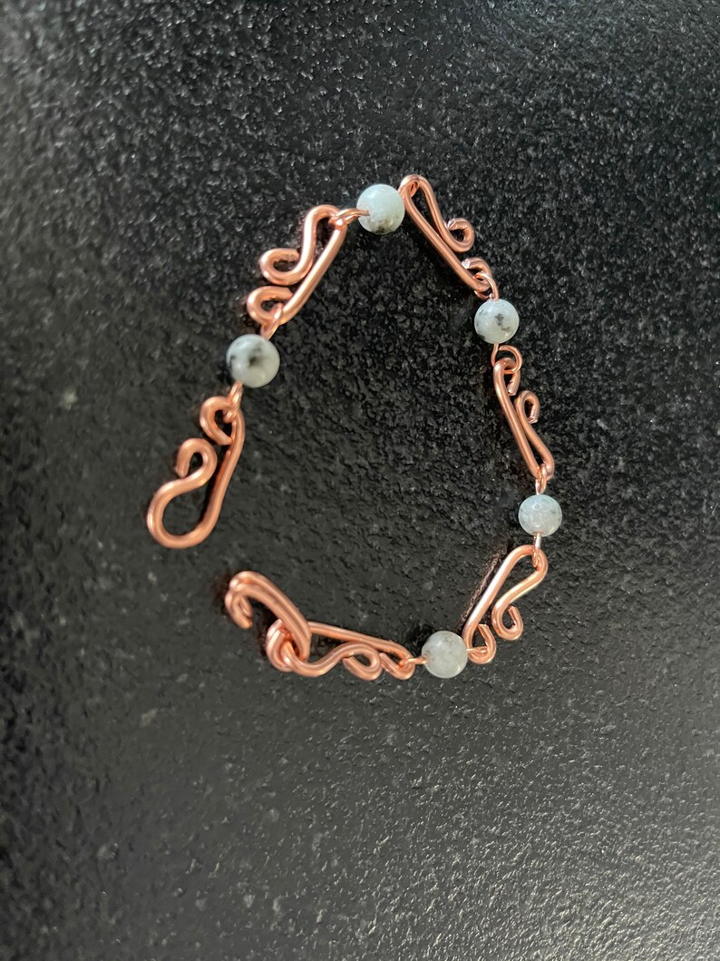statement bracelet statement jewelry wide copper jewelry sesame Jasper bracelet wire stone bracelet chain copper bracelet link stone chain