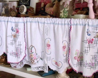 Custom Handmade Valance Window Treatment Made with Vintage Linens, Doilies, Lace, Ribbon,  One Of A Kind, CUSTOM ORDERS