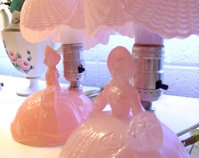 RESERVED Vintage Pink Depression Glass Boudoir Lamps Southern Belle