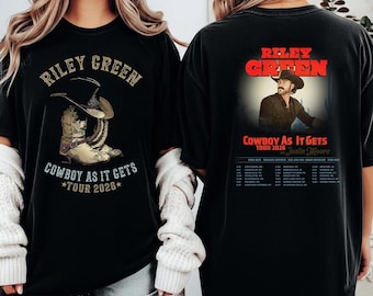 Comfortkleuren 2-zijdig vintage T-shirt Riley Green, retro concert-shirt met print