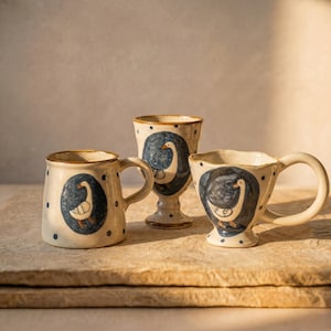 Duck Ceramic Mug, Funny Goose Art Cups, Handcrafted Pottery Coffee Cup, Polka Dot Stoneware Tea Mug, Duck Lover Gift, Animal Kitchenware