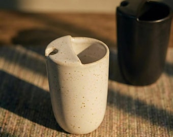 Wabi Sabi Ceramic Travel Mug, Minimalist Stoneware Cup, Handleless Pottery Mug, Aesthetic Coffee Cup