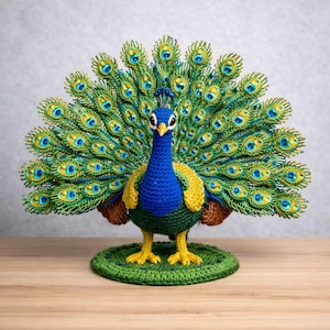 Peacock Amigurumi Crochet Pattern – Realistic Bird with Stand (PDF Pattern)