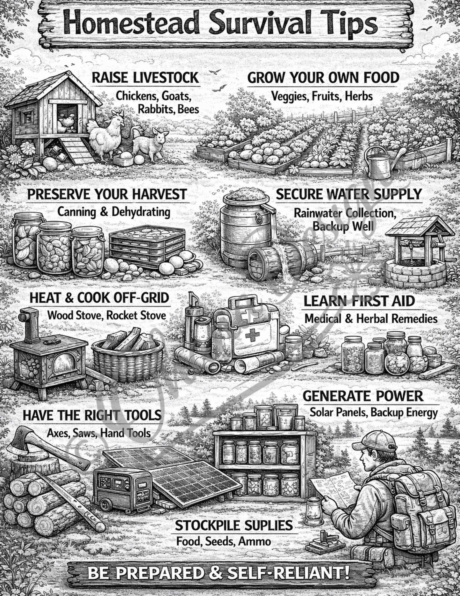 Homesteadprepper List.pdf Homestead Survival Tips Coloring Page | Off-grid Living Adult Coloring ...