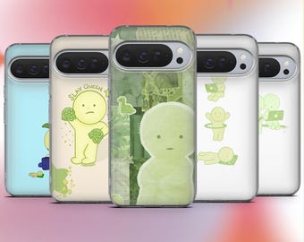 Green Smiski Phone Case Cute Japanese Cover for Google Pixel 10Pro, 10, 10Pro XL, 9A, 9, 9Pro, 8A, 7, Samsung S26, S25, A56, A16, iPhone 17e