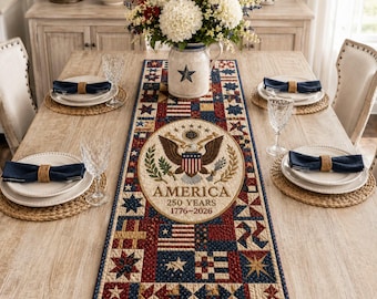 America 250 Years Table Runner 1776-2026, Patriotic Quilted Table Runner, America 250 Years Celebration Decor, 4th of July Table Decor