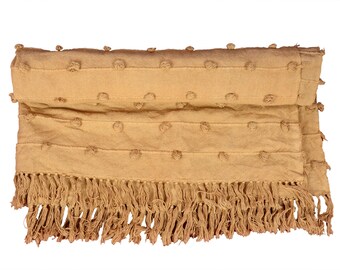 Mustard Yellow Handloom Cotton Throw Blanket with Tassels – 52"x72"