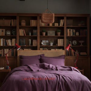 100% Linen Duvet Cover Set: Duty Berry Boho Bedding, Solid Color, Button Closure
