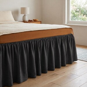 Charcoal Gray Linen Ruffled Bed Skirt – Natural Fabric, Tailored Finish
