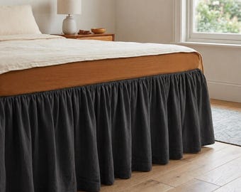 Charcoal Gray Linen Ruffled Bed Skirt – Natural Fabric, Tailored Finish