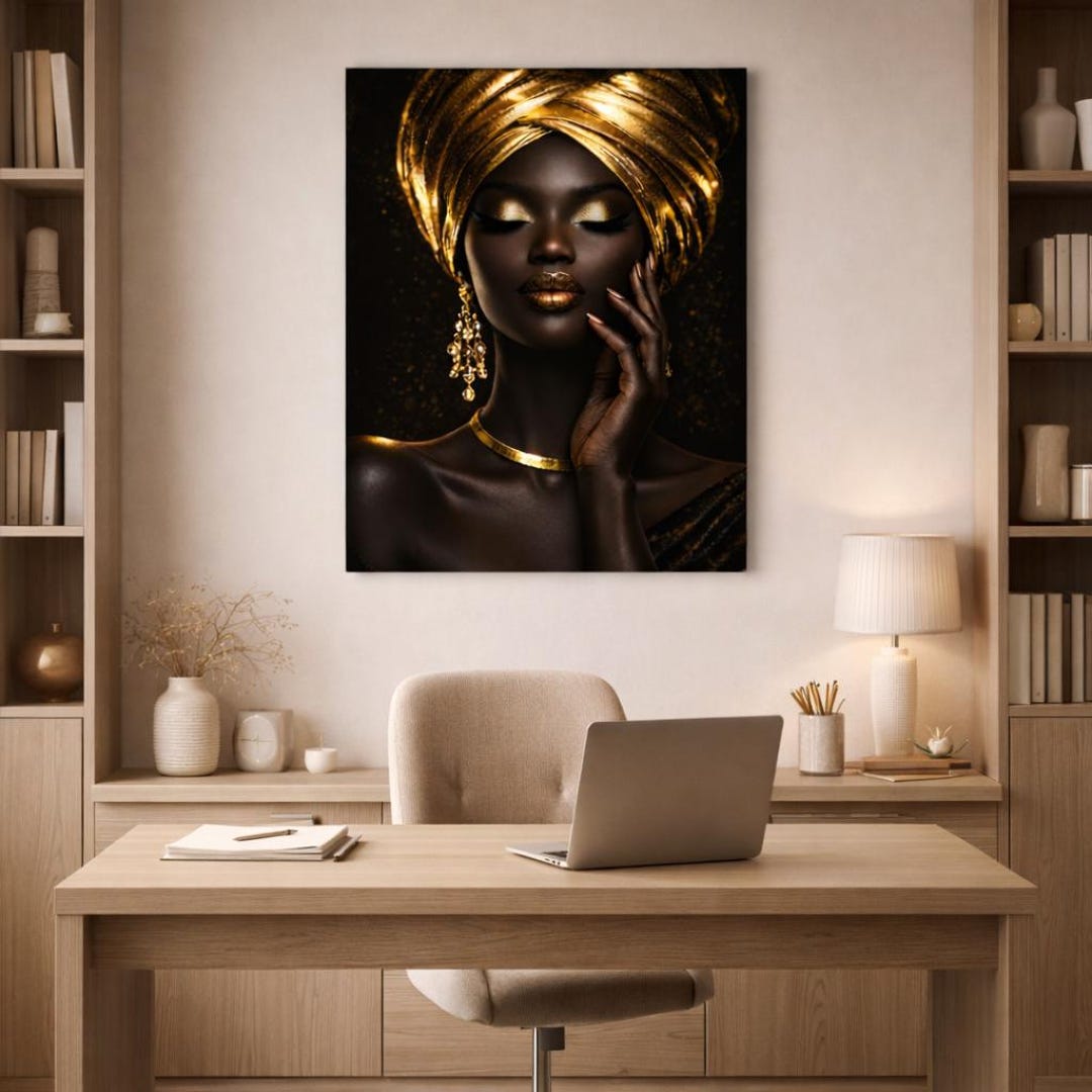 Black Gold Woman Portrait Canvas Art, Luxury African Print, Modern Glam ...