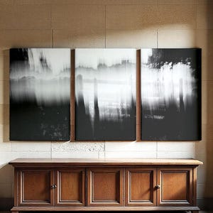 Black and White Abstract Triptych Canvas, 3 Panel Modern Wall Art Decor