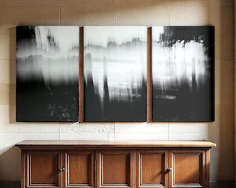 Black and White Abstract Triptych Canvas, 3 Panel Modern Wall Art Decor