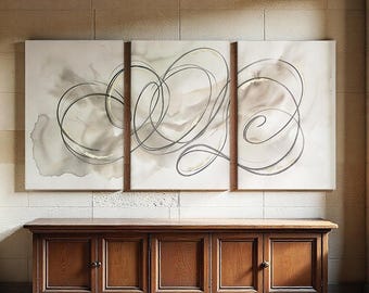 Gold Swirl Triptych Canvas Print, 3 Panel Modern Abstract Wall Art Decor