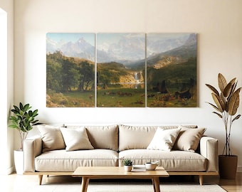 Mountain Waterfall Triptych Canvas Fine Art, 3 Panel Western Landscape Wall Art