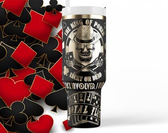 Schürhaken-Verpackung | Schädel-König-Poker-Gravur-Design | Benutzerdefiniertes Namensmonogramm | 40oz Lasergravurdatei