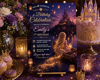 Magical Floating Lantern Birthday Invitation, Fairytale Princess Castle Party (Instant Download)