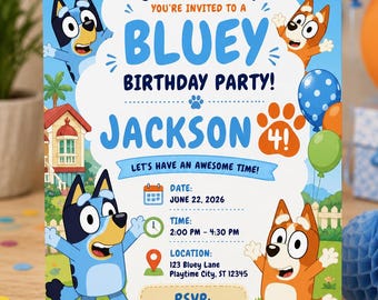 Bluey Birthday Invitation Template | Editable Canva Party Invite (Digital Download)