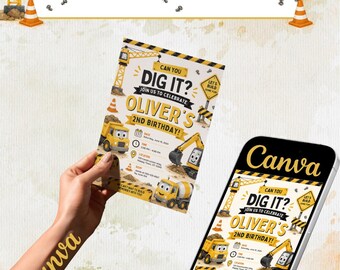 Construction Birthday Invitation Template | Editable Dump Truck Party Invite (Digital Download)