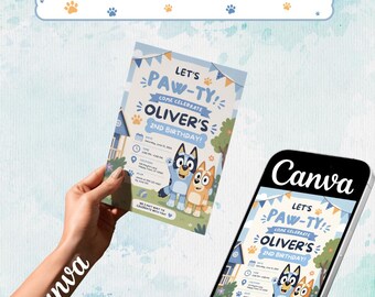 Blue Puppy Paw-ty Birthday Invitation | Editable Dog Party Invite (Digital Download)