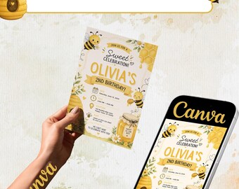 Bee Birthday Invitation Template | Sweet as Can Bee Party Invite (Digital Download)
