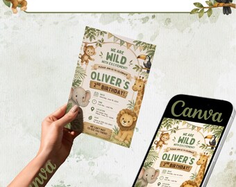 Safari Birthday Invitation Template | Wild Jungle Animals (Digital Download)