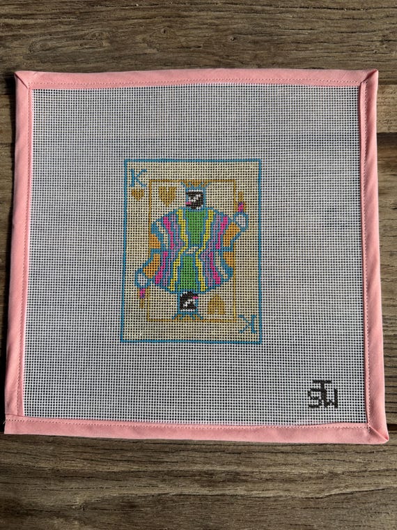 King of Hearts Needlepoint Canvas | Playing Card Needlepoint | Modern Card Design | Hand Painted Needlepoint