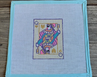 Queen of Hearts Champagne Card Hand painted Needlepoint