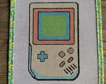 Lienzo bordado para Gameboy: juegos retro, pixel art, nostalgia de los 90, regalo bordado de videojuegos pintado a mano