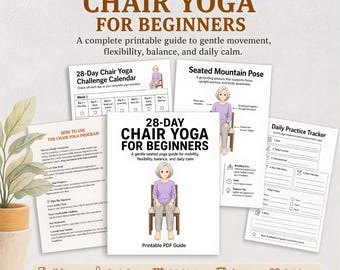 28 Day Chair Yoga Challenge for Beginners, Seated Yoga Printable, Gentle Movement Guide, Daily Tracker Planner