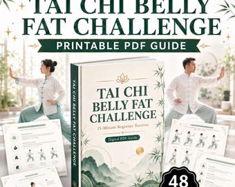 Tai Chi Belly Fat Challenge Printable PDF | Beginner Exercise Guide | 15-Minute Low Impact Routine | Tai Chi Workout Digital Download