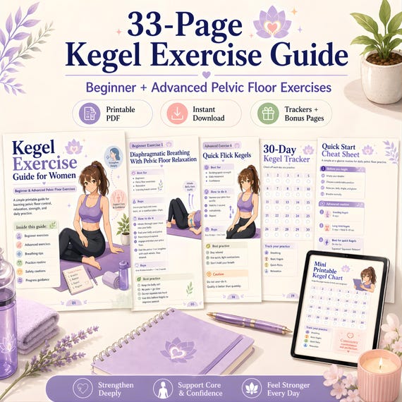 Kegel Exercise Guide for Women, Printable Pelvic Floor Exercises, 33 Page PDF, Beginner Advanced Kegel Tracker