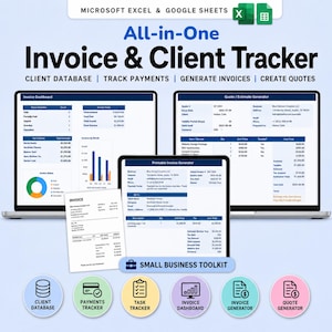 Invoice & Client Tracker Spreadsheet for Small Business CRM Google Sheets Invoice Tracker Generator Payment Tracker Excel Lead Management