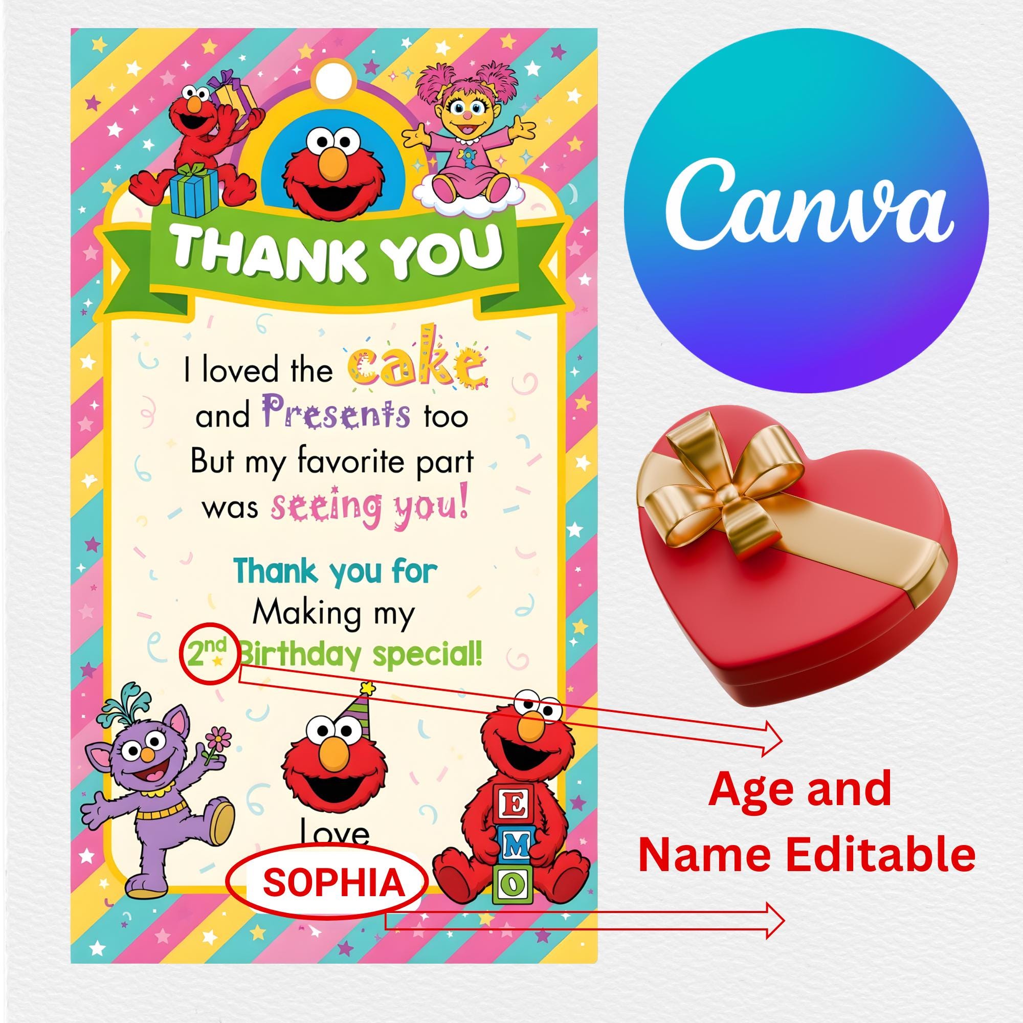 Editable Birthday Favor Tags | Elmo Inspired Thank You Tag | Kids Party ...