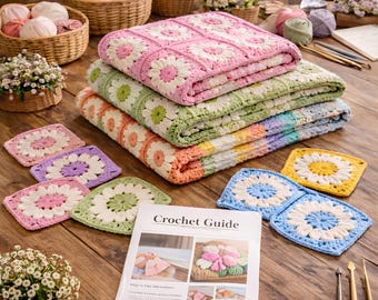 Floral Granny Square Blanket Pattern | Modern Crochet Flower Motif Guide with Video | Beginner Friendly Crochet Tutorial