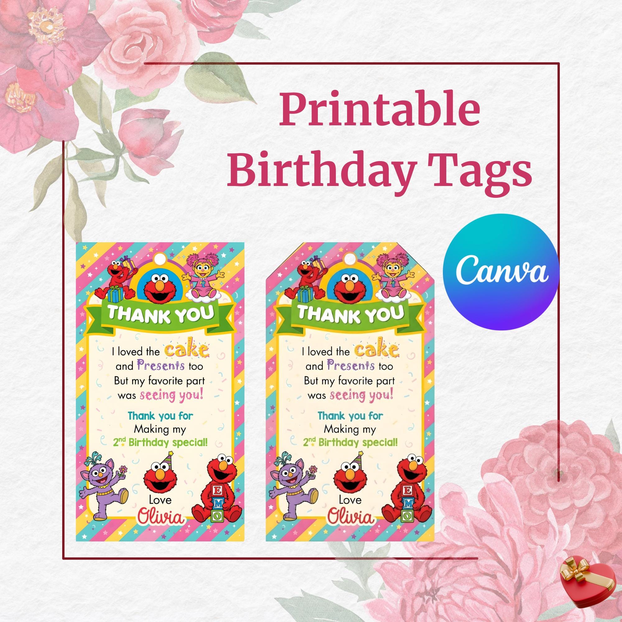 Editable Birthday Favor Tags | Elmo Inspired Thank You Tag | Kids Party ...