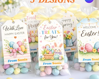 5 Different Designs Editable Easter Gift Tags | Pastel Classroom Favor Tags | Instant Download | Printable