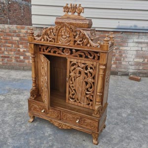 Classi Handcarved Wooden Mandir with Peacock Traditional Design for Home Pooja image 5