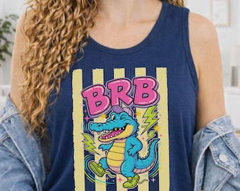 Comfort Colors® Striped Summer gator Tank Top, Summer Bay Coastal Tank, Crocodile Women Tank Top, Coastal Summer Tee, retro crocodile tee