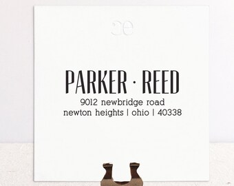 Two Name Address Stamp. Self-Inking Family Address Stamp. Wooden Mailing Stamp. Personalized Return Stamp. Hyphenated Address Stamp.