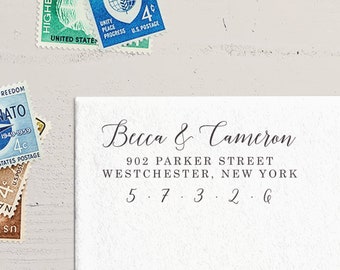 Two Name Address Stamp. Self-Inking Return Stamp. Wedding Invitation Stamp. Custom Mailing Stamp. Personalized Calligraphy Return Stamp.