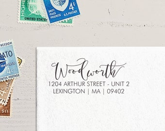 Classic Return Address Stamp. Personalized Wooden Stamp. Self-Inking Stamp. Custom Calligraphy Family Name Address Stamp. Gift for Couple.