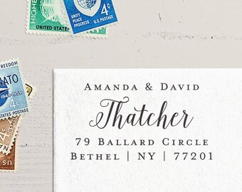 First and Last Name Return Address Stamp. Self-Inking Stamp. Personalized Mail Stamp. Couple Address Stamp. Wedding Invitation Stamp.