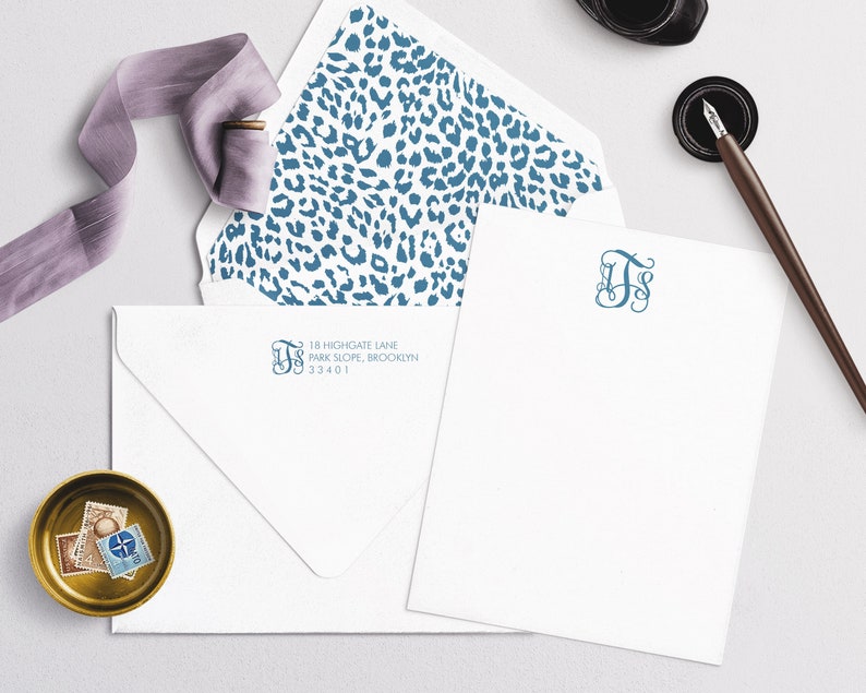 Monogram Stationery Set. Blank Flat Note Cards and Envelopes. Etsy