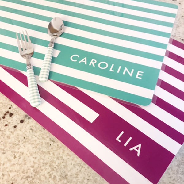 Personalized Stripe Placemat - Double-Sided - Great Gift Idea - Custom Placemat for Kids - Holiday Special - Laminated Placemat