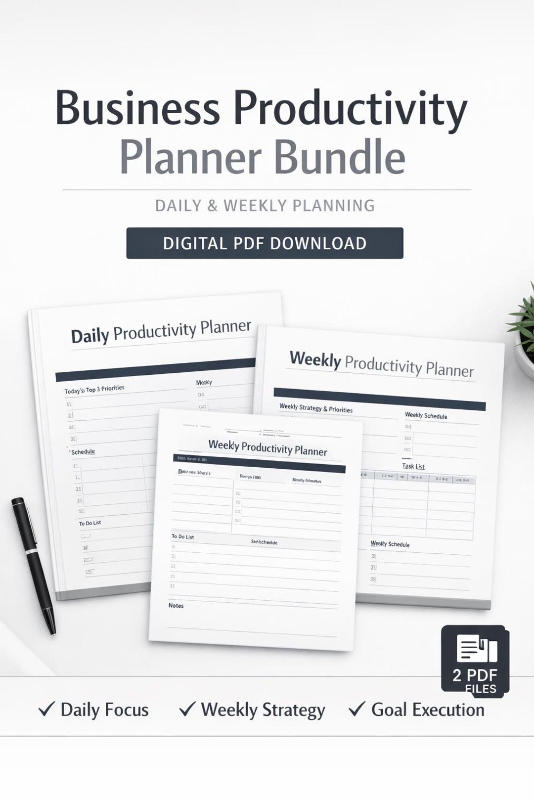 Business Productivity Planner Bundle – Daily & Weekly Planning (digital ...
