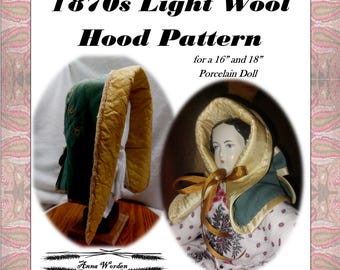 1870s Light Wool Hood Pattern for a Porcelain Doll - Fits 16-18" Porcelain Dolls (PDF Pattern) by Anna Worden