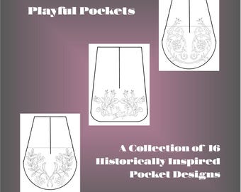 Playful Pockets - Collection of Embroidery Designs for Tie-On Pockets -  PDF -  By Anna Worden