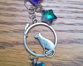 Clara's Cat Bookmark with Velvet Ribbon (purple ribbon)